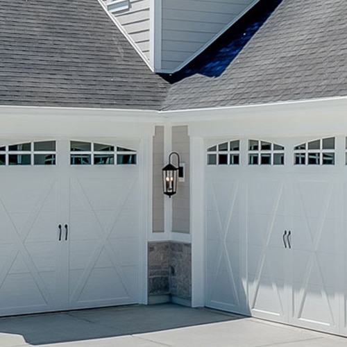 Cream colored garage door after service